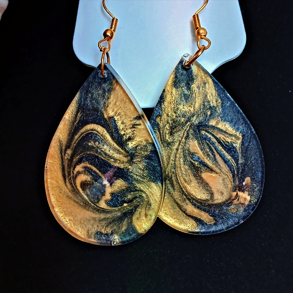 Elegant Gold and Black Teardrop Earrings